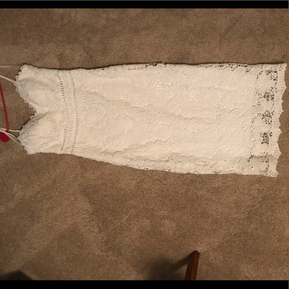 White lace tea length dress